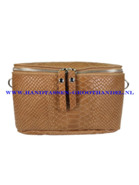 N33 crossbodytas - heuptas box  Qischa 9983 croco camel zilver ritssluiting