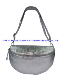 N38  crossbodytas - heuptas box  Qischa 9948b zilver zilveren ritssluiting