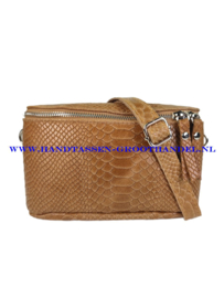 N33 crossbodytas - heuptas box  Qischa 9983 croco camel zilver ritssluiting