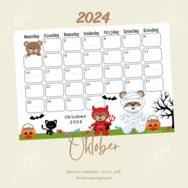 Oktober 2024 kalender Halloween beren  - Beren