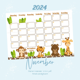 November 2024 kalender Safari - Dieren