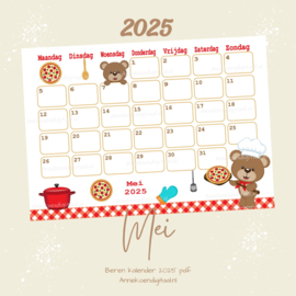 Mei 2025 kalender Pizza beren  - Beren