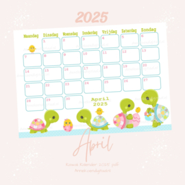 April 2025 kalender Schildpadden - Kawaii