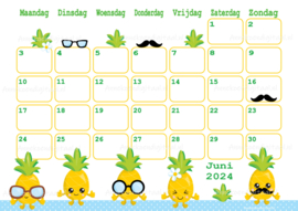 Juni 2024 kalender Ananas - Kawaii