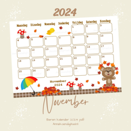 November 2024 kalender Herfst beren  - Beren