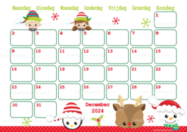 December 2024 kalender Kerst - Kawaii