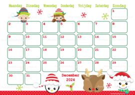December 2024 kalender Bosdieren - Kawaii