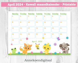 April 2024 kalender Lente - Kawaii