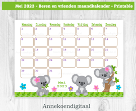 Mei 2023 kalender Koala beren - Beren en vrienden