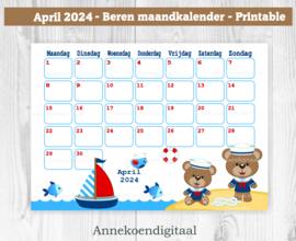 April 2024 kalender Matroos beren  - Beren