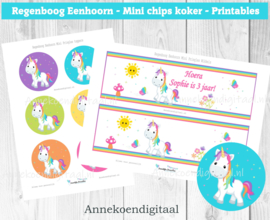 Regenboog Eenhoorn Mini Pringles Wikkels en Toppers