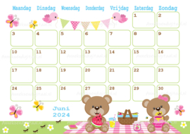 Juni 2024 kalender Picknick beren  - Beren