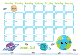 Januari 2025 kalender Planeten - Kawaii