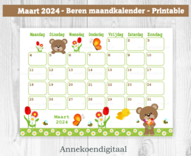 Maart 2024 kalender Lente beren  - Beren