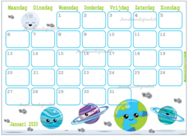 Januari 2020 kalender serie Kawaii