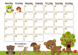 November 2023 kalender Beer in bos - Beren en vrienden