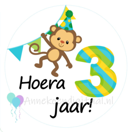 Traktatie stickers Aap cijfer 20 stuks rond