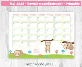 Mei 2023 kalender Baby Luiaard - Kawaii