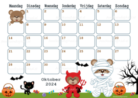 Oktober 2024 kalender Halloween beren  - Beren
