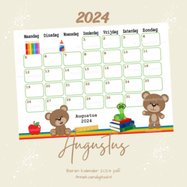 Augustus 2024 kalender beren  op school - Beren