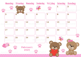 Februari 2025 kalender Valentijn beren  - Beren