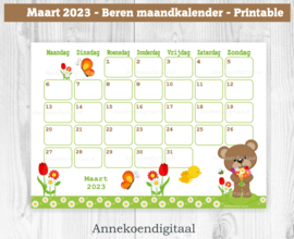 Maart 2023 kalender Lente - Beren