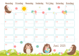 Juni 2025 kalender Egels - Kawaii