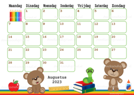 Augustus 2023 kalender beren  op school - Beren