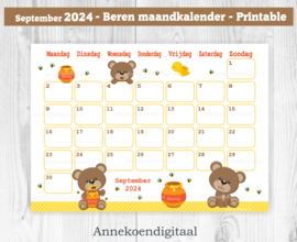 September 2024 kalender beren  met honing - Beren