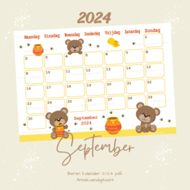 September 2024 kalender beren  met honing - Beren