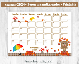 November 2024 kalender Herfst beren  - Beren