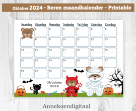 Oktober 2024 kalender Halloween beren  - Beren