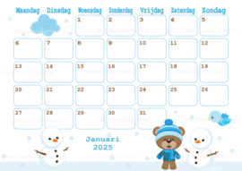 Januari 2025 kalender Winter beren  - Beren