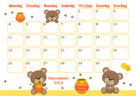 September 2023 kalender beren  met honing - Beren