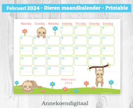 Februari 2024 kalender Luiaard baby - Dieren