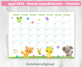 April 2023 kalender Lente dieren - Kawaii