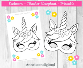 Eenhoorn Masker kleurplaat  GRATIS printable