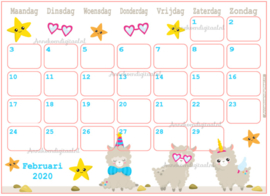 Februari 2020 kalender serie Kawaii