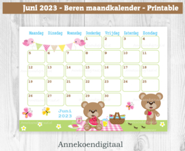 Juni 2023 kalender Picknick - Beren