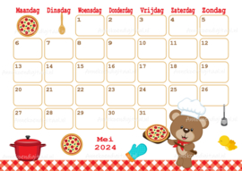 Mei 2024 kalender Pizza beren  - Beren