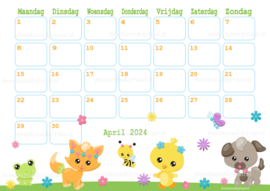 April 2024 kalender Lente - Kawaii
