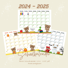 2024 - 2025 Schoolkalender Serie Beren