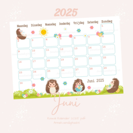 Juni 2025 kalender Egels - Kawaii