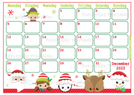December 2022 kalender Kerst Kawaii