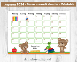 Augustus 2024 kalender beren  op school - Beren