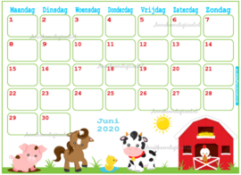 Juni 2020 kalender serie Dieren