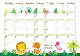 Juni 2025 kalender Jungle - Dieren