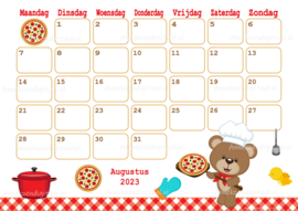 Augustus 2023 kalender Pizza beren- Beren en vrienden