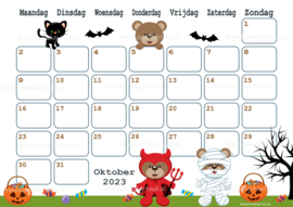 Oktober 2023 kalender Halloween beren  - Beren