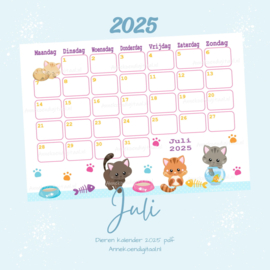 Juli 2025 kalender Poezen - Dieren